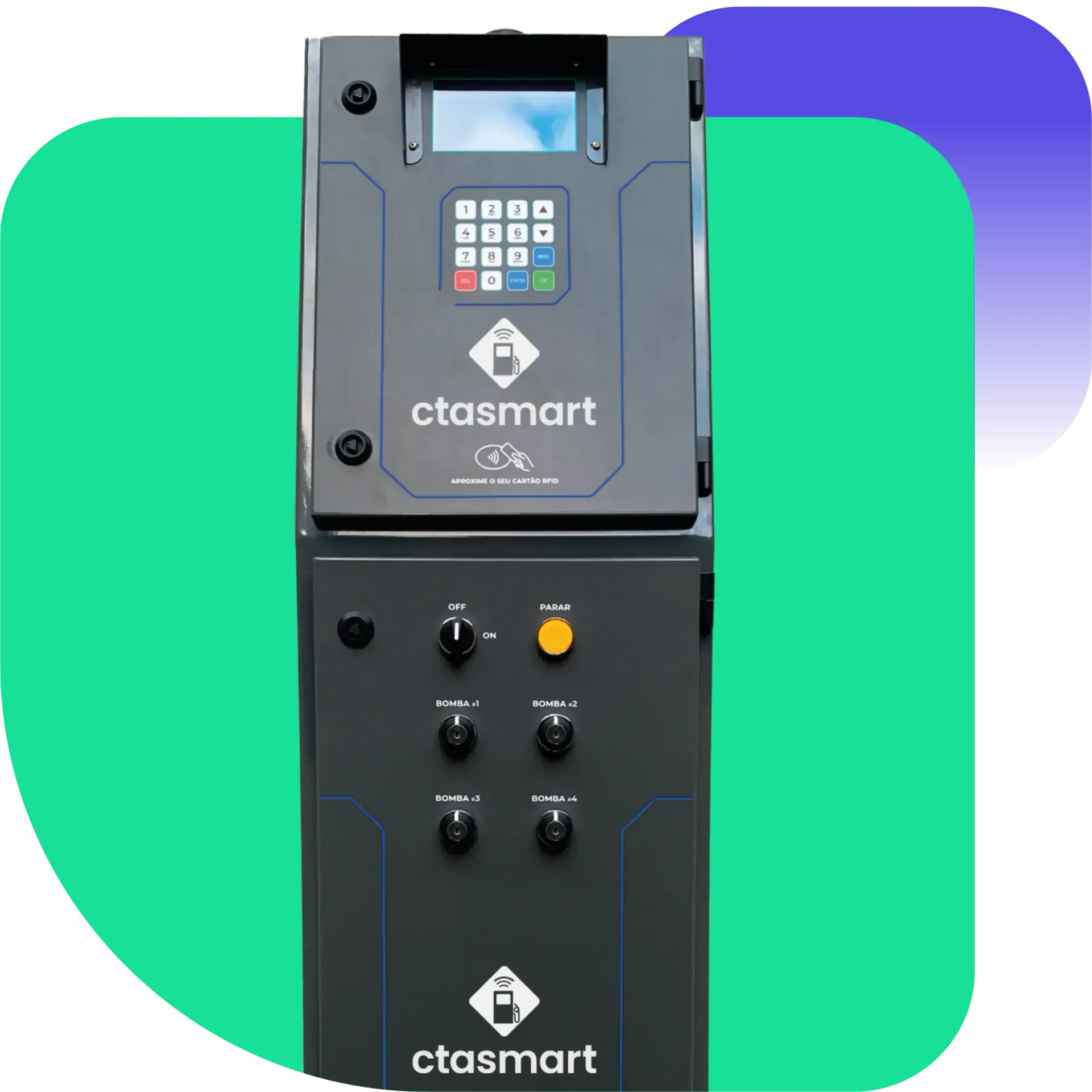 Uma máquina ctasmart preta com botões e uma tela