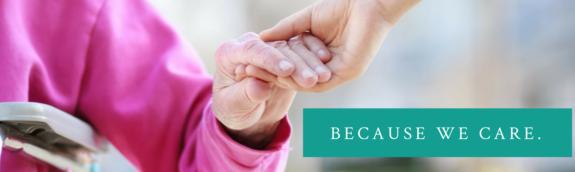 Hand holding a child's finger beside a teal banner reading