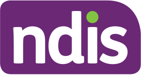Purple NDIS logo with white letters and a green dot above the i