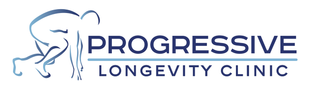 Progressive Longevity Clinic logo with a blue silhouette and navy text
