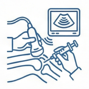 Ultrasound probe examining a patient’s leg on a monitor showing scan waves
