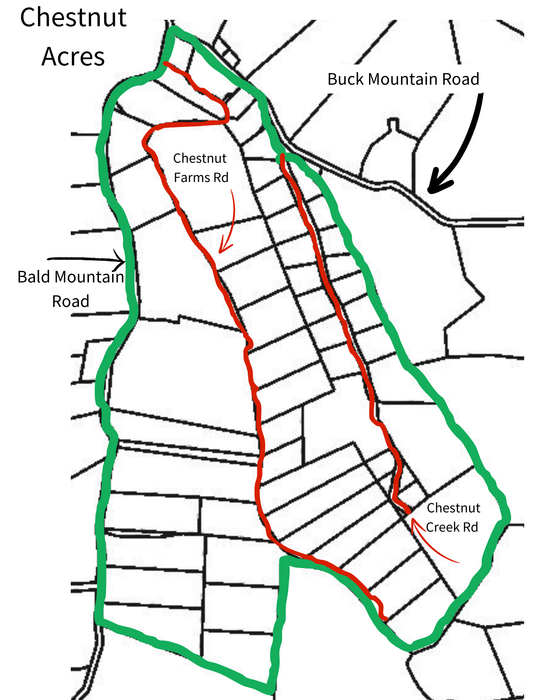 A black and white map of chestnut acres