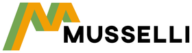 Logo MUSSELLI con una "M" stilizzata verde e arancione su sfondo bianco.