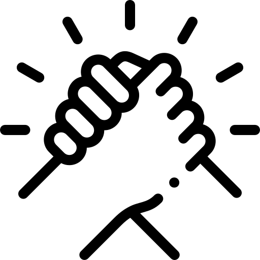 A black and white icon of two hands