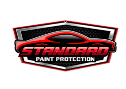 A logo for standard paint protection with a red car on it.