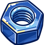 Blue hexagonal metal nut with visible internal threads.
