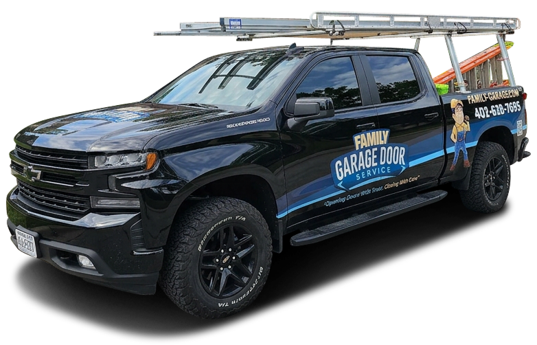 Black crew cab pickup truck with a roof rack and 