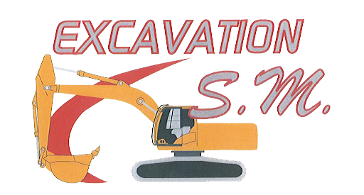 Un logo pour excavation sm avec une excavatrice jaune