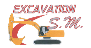 Un logo pour excavation sm avec une excavatrice jaune