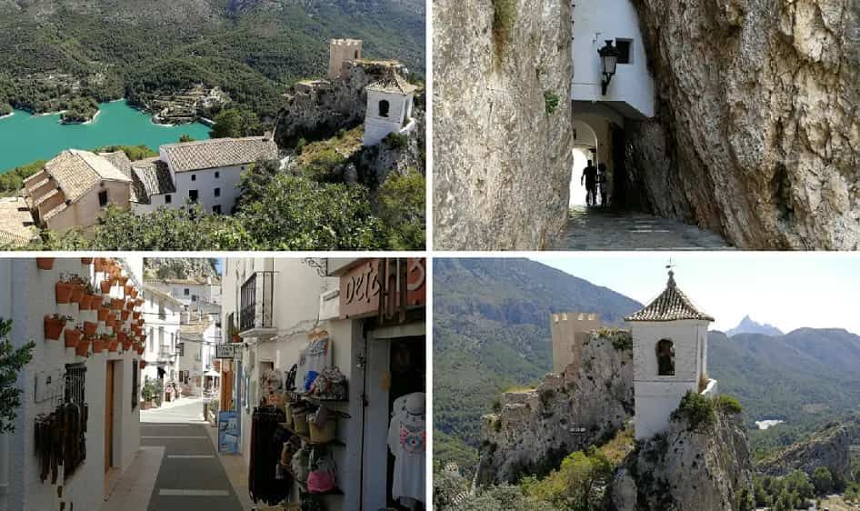 A collage of four pictures shows a castle and a church