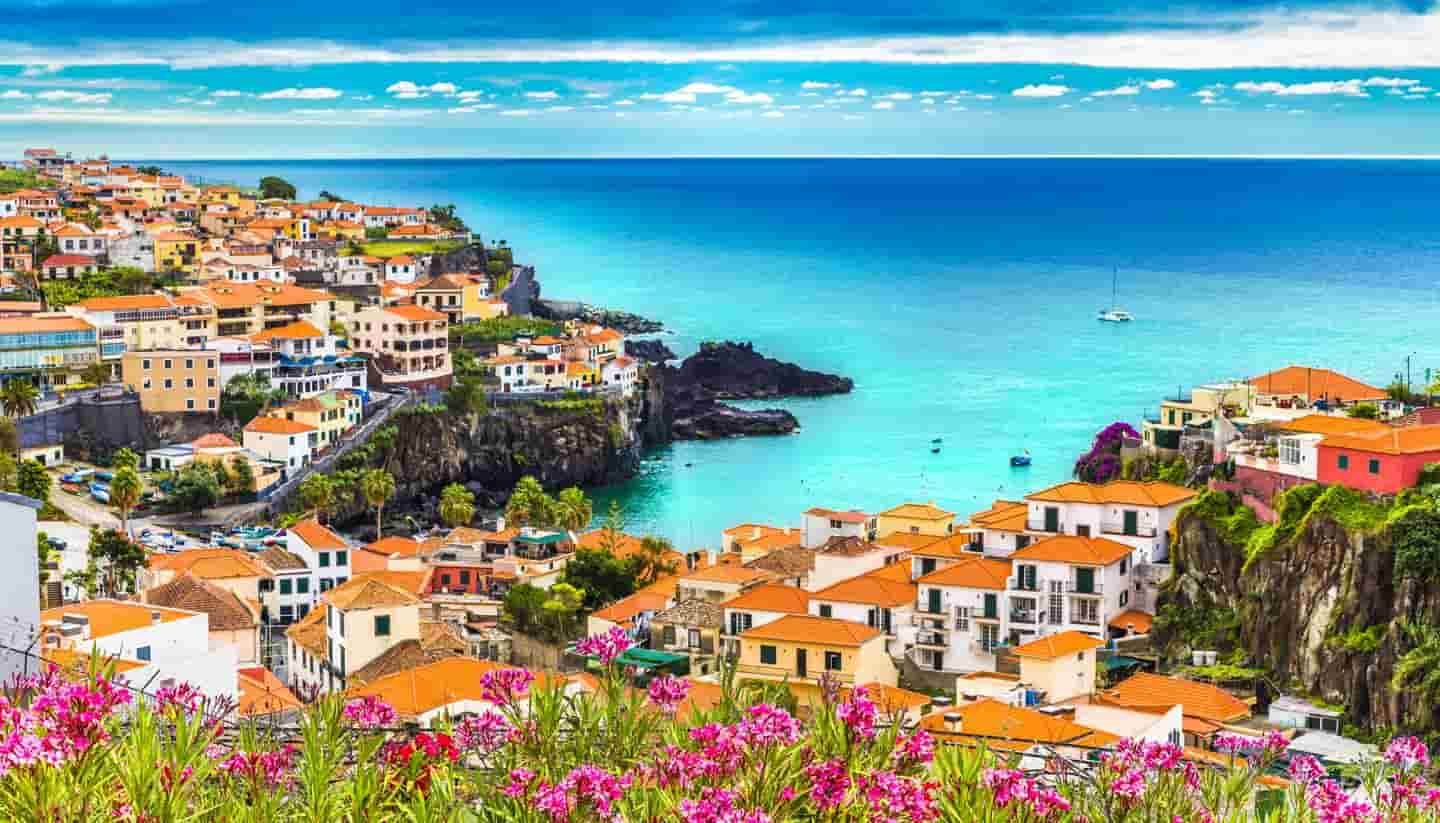 An aerial view of Madiera by the sea