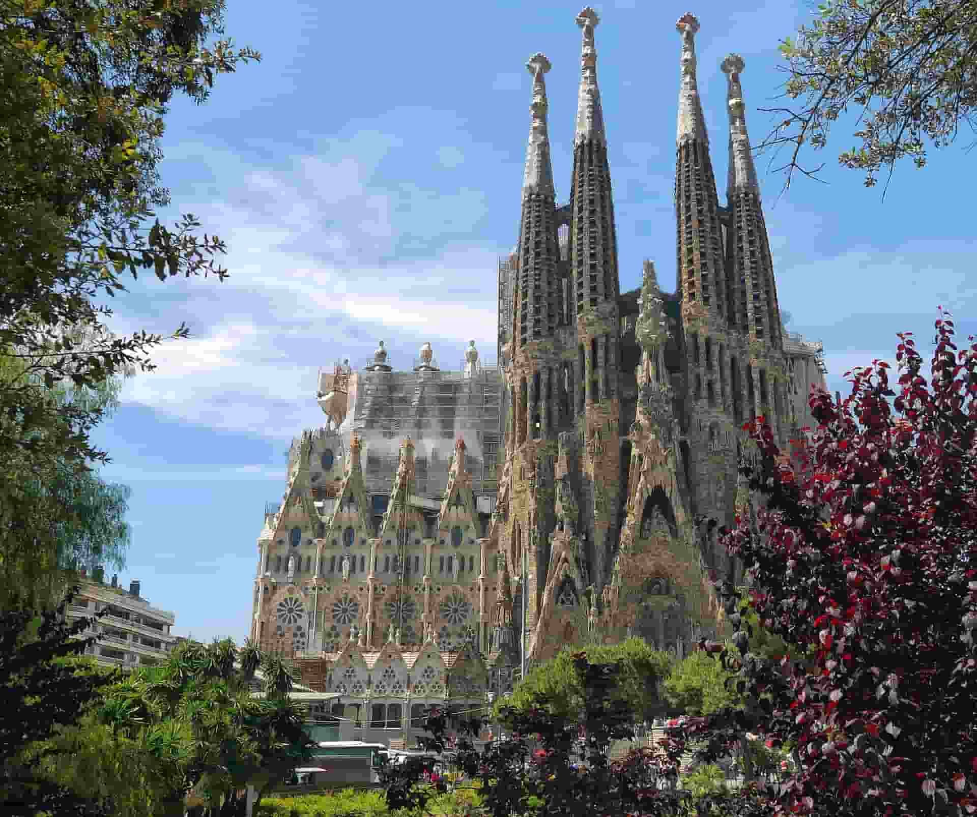Sagrada Familiar with a blue sky in the background