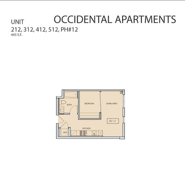 A floor plan of an apartment with the words `` occidental apartments '' on it.