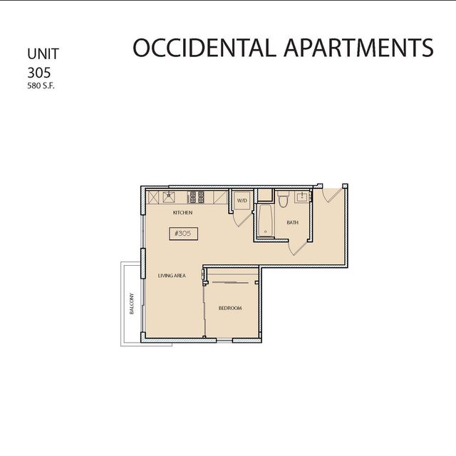A floor plan of an apartment with the words occidental apartments on it.