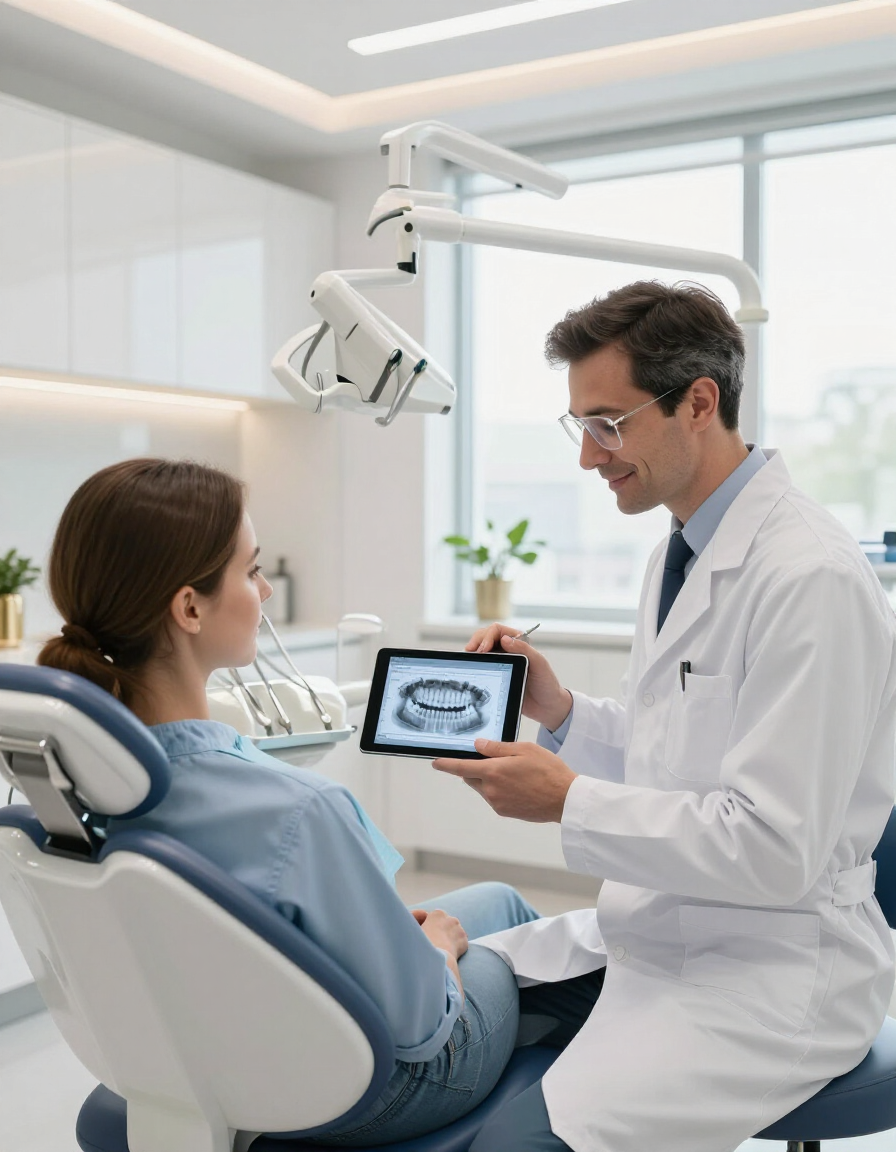 Dentista explicando un plan de tratamiento personalizado