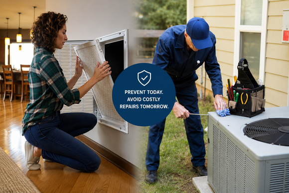 HVAC technician on one side, the other side a tenant performing preventive maintenance at a residential property.