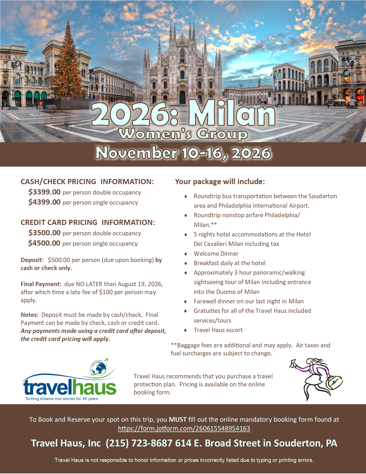 Milan Women's Group Flyer A flyer for our Women's Group to Milan in November, 2026.