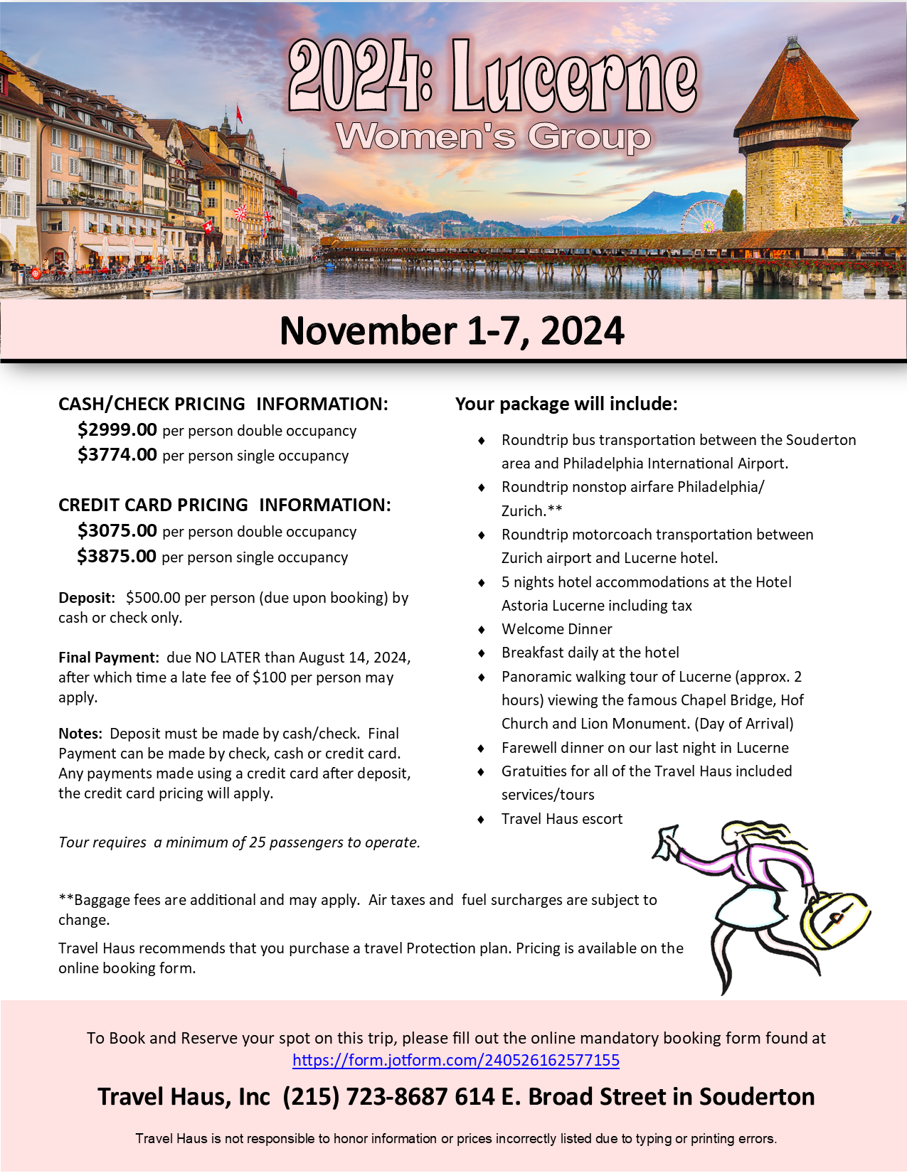 lucerne intenerary A flyer for a trip to lucerne in november 1-7 , 2024.