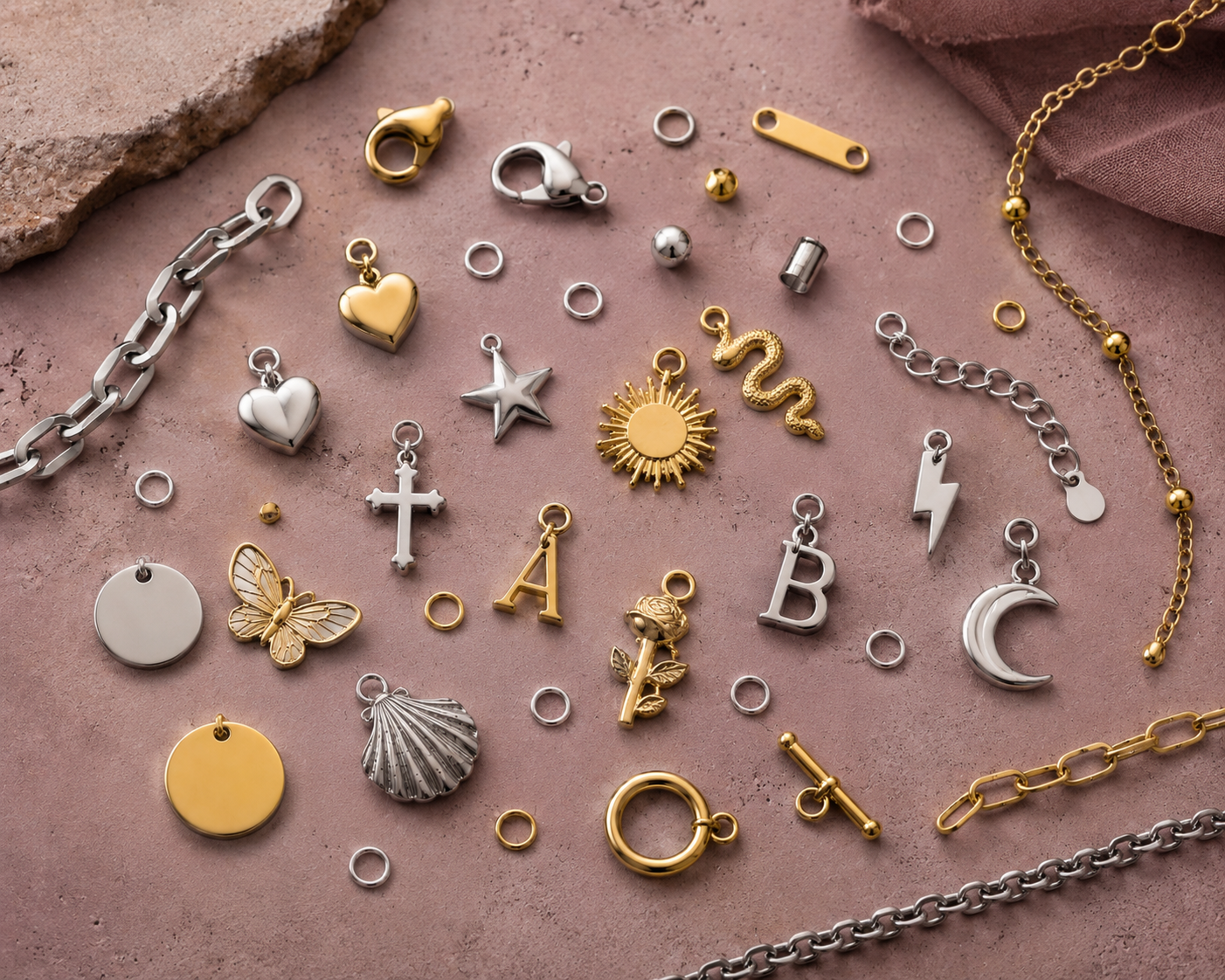 Gouden en Zilveren RVS sieradenonderdelen – duurzaam, kleurvast en perfect voor jouw creaties. Shop nu bij Kralenwinkel.net