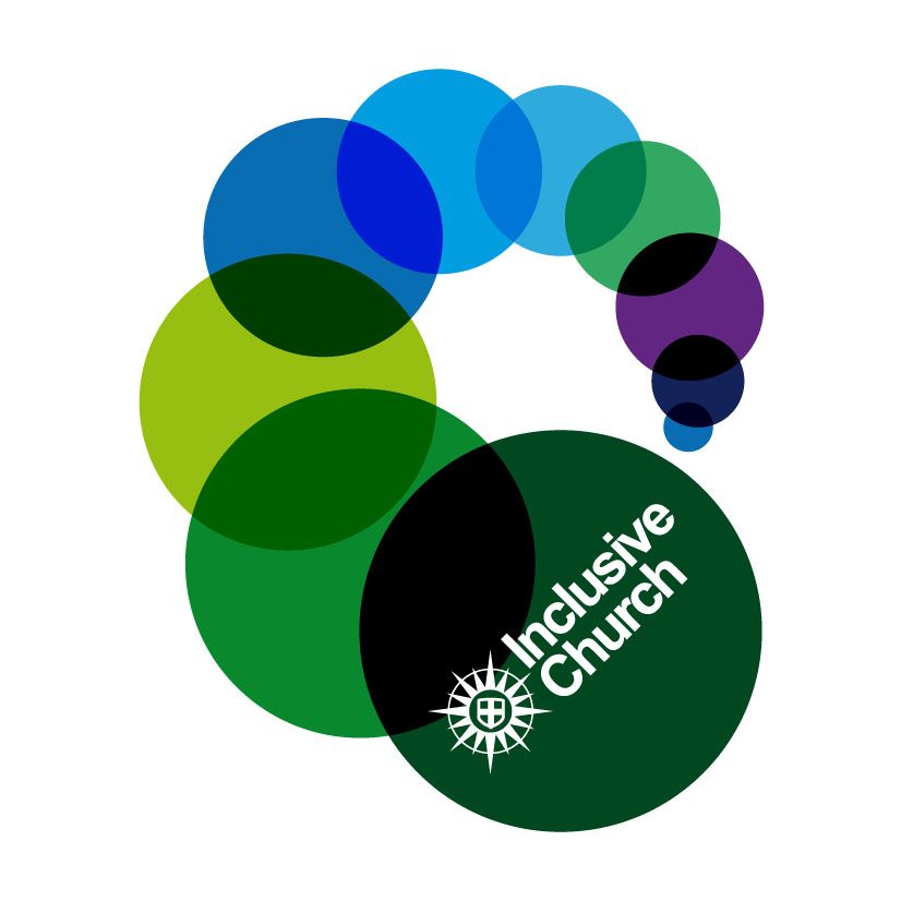 Overlapping, colorful circles form a spiral; a green circle with 