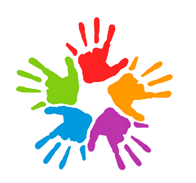 Children at a round table, collaborating on a project with colorful materials. Others sit in the background.
