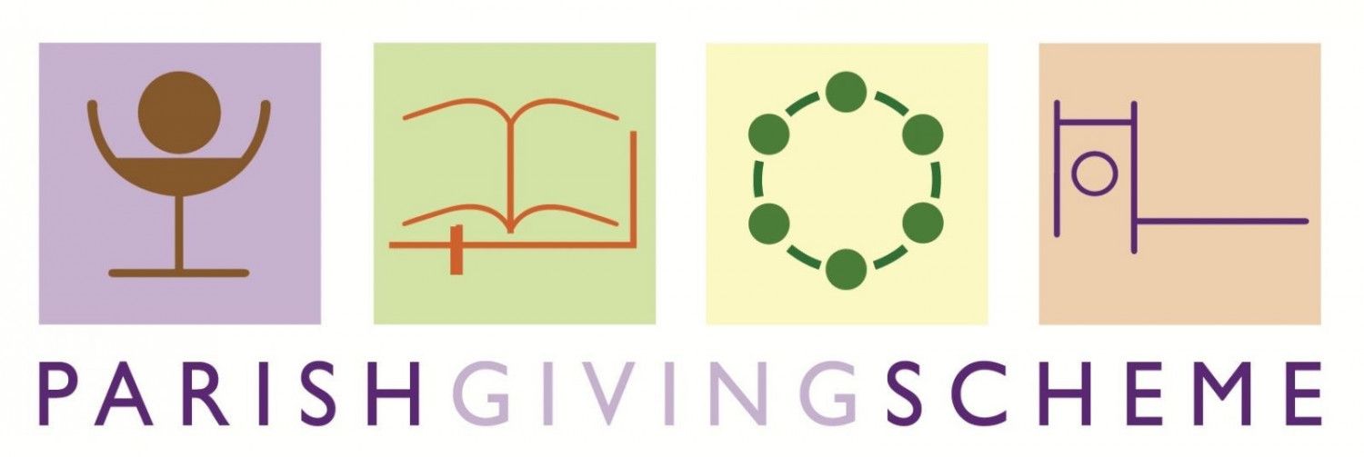 Logo for Parish Giving Scheme, with four colored squares each containing a symbolic image.