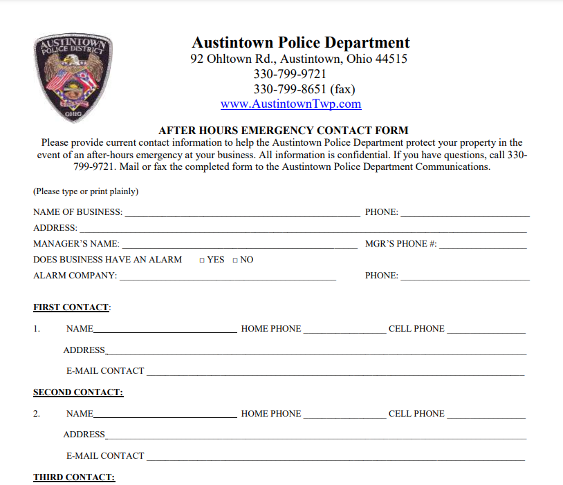 After Hours Emergency Contact Form