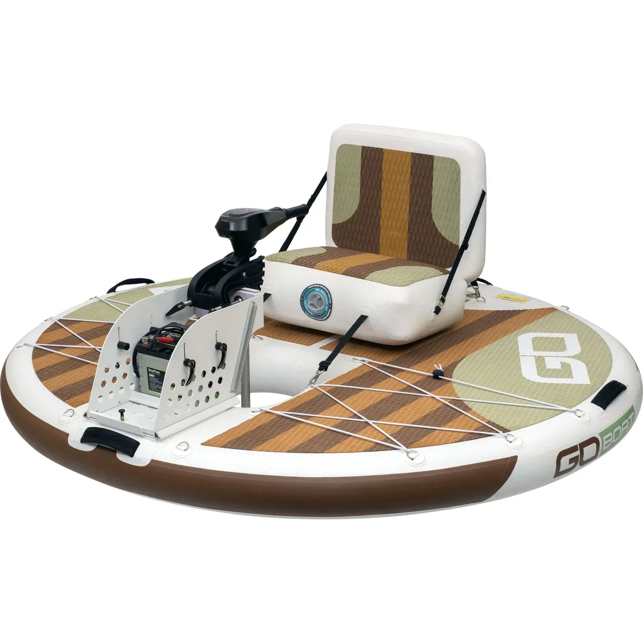 An inflatable boat with the letter b on it