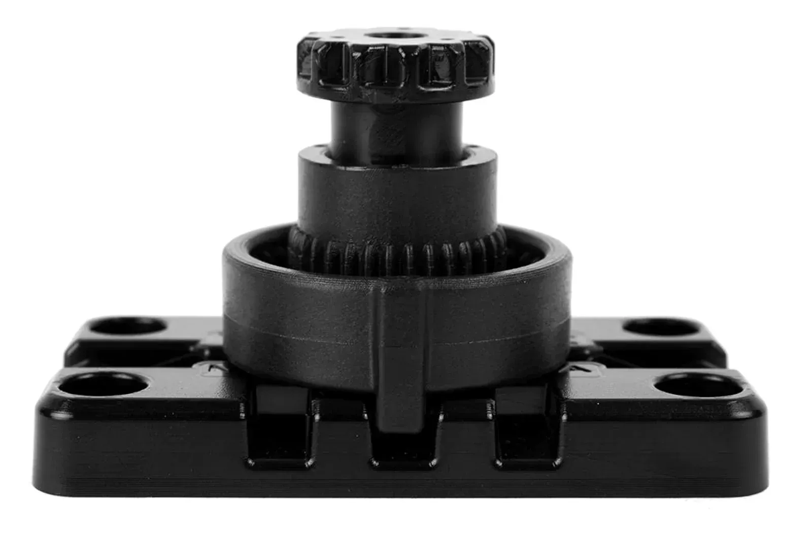 A black plastic item with a screw on top of it