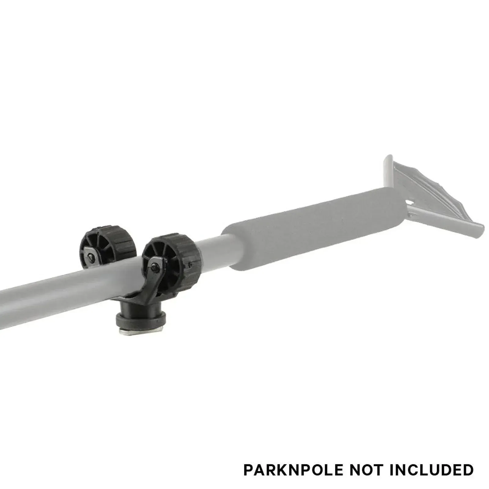 A close up of a pole with wheels attached to it.