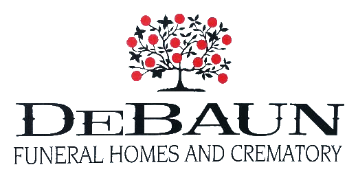 DeBaun Funeral Homes logo with a tree with red fruit and the text "FUNERAL HOMES AND CREMATORY."