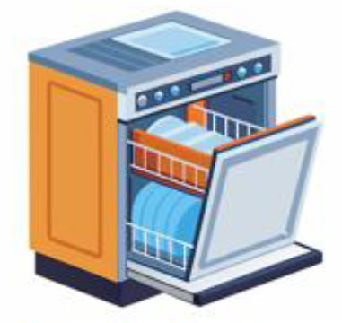 Open dishwasher with dishes loaded inside and the door open