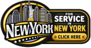 New York service logo with city skyline and “Click Here” text in black and gold
