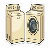 Two beige laundry appliances: a top-load washer and a front-load washer with open door.