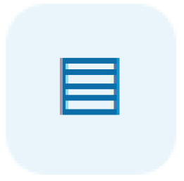 Blue menu icon with three horizontal lines on a light blue rounded square background