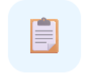 Clipboard with a document icon on a light blue rounded square background