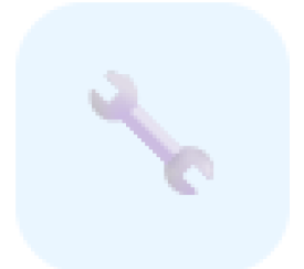 Light purple wrench icon on a pale blue rounded square background
