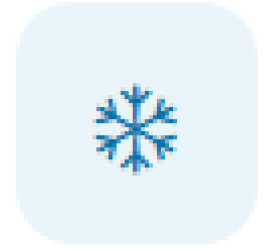 Blue snowflake icon on a light blue rounded square background