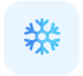 Blue snowflake icon on a light blue rounded square background