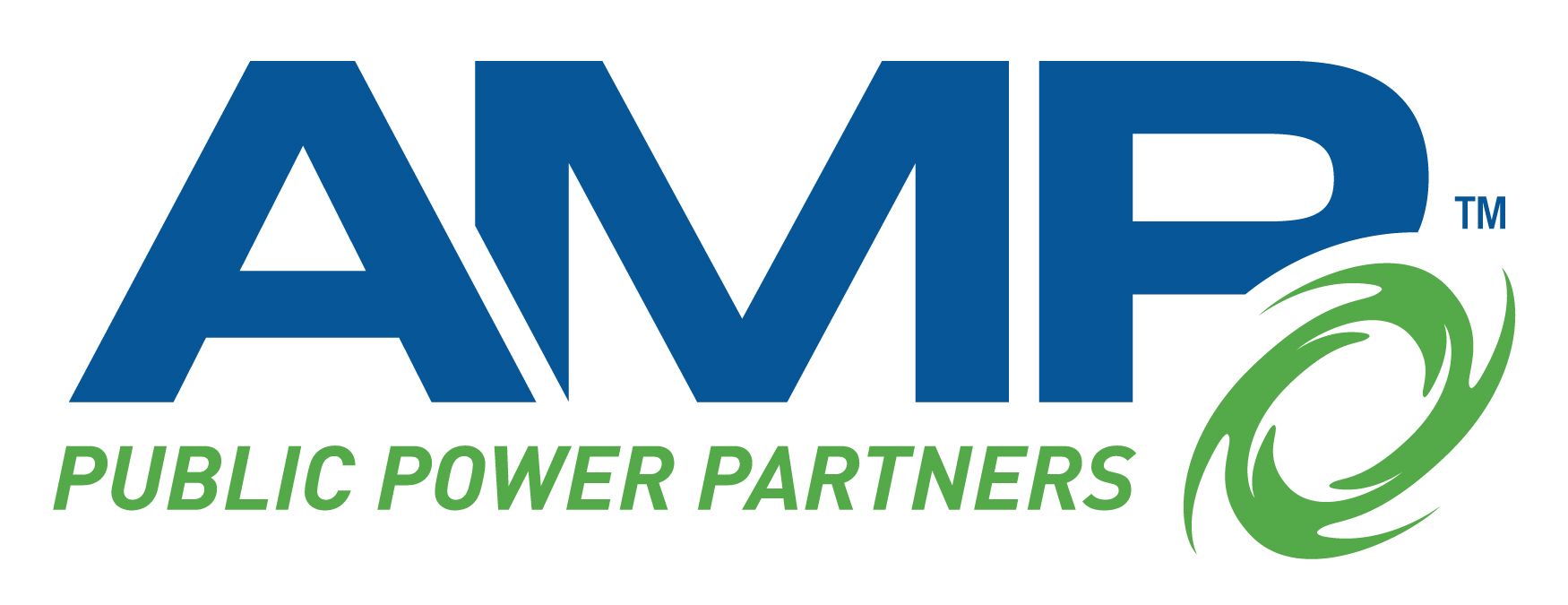 AMP Public Power Partners logo in blue and green with a green circular swoosh