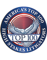 America's Top 100 High Stakes Litigators seal, blue and red with eagle and