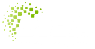 Utel USA Abstract green pixelated arrow or checkmark pattern on a white background