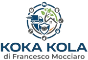 Logo with blue circular transport icons and green leaf, reading “KOKO KOLA di Francesco Mocciaro”