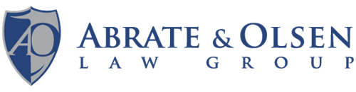 Abrate & Olsen Law Group logo with blue scales and blue serif text on a white background