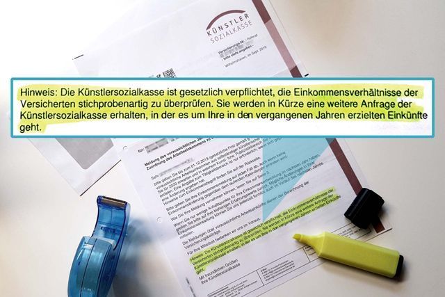 KSK-Schreiben mit grün markiertem Hinweis auf die bevorstehende KSK-Prüfung der Versicherten
