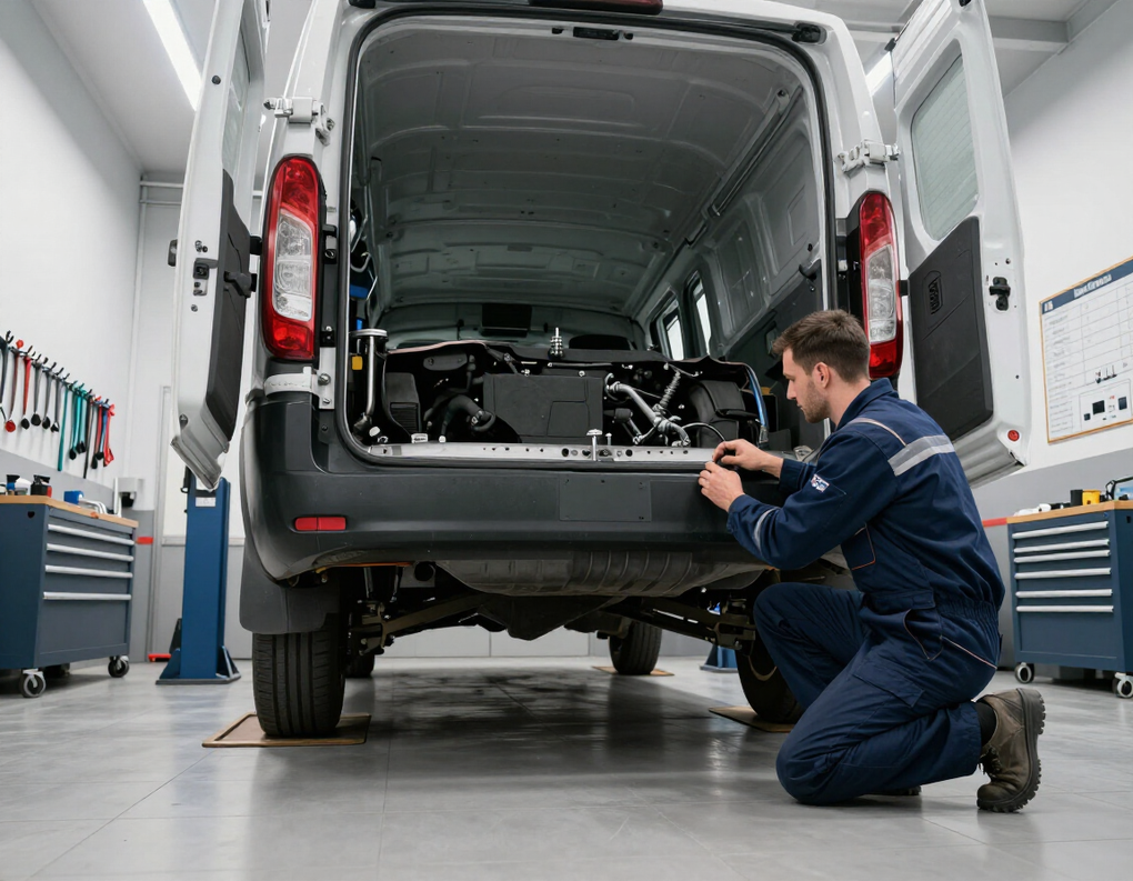 Fiat Ducato in officina con tecnico specializzato