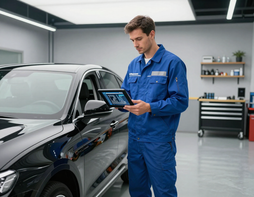 Tecnico Uniservice con tablet diagnostico