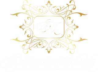 Gold ornamental floral monogram with the letters &ldquo;M&rdquo; and &ldquo;J&rdquo; on a white background