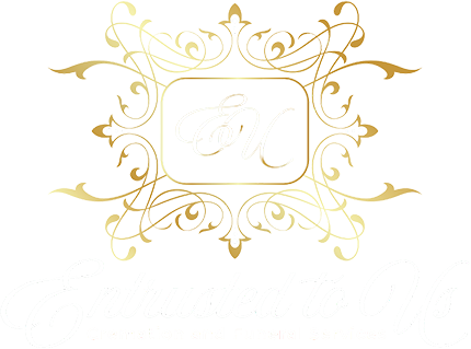 Gold ornamental floral monogram with the letters &ldquo;M&rdquo; and &ldquo;J&rdquo; on a white background