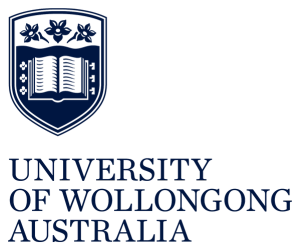 Wollongong University logo, containing the coat of arms and dark  blue text that reads - University of Wollongong Australia.